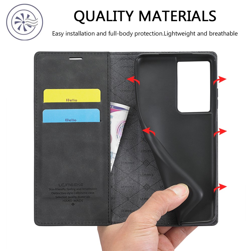 LC.IMEEKE Strong Magnetic Auto-absorbed Business Style Leather Phone Shell for Samsung Galaxy S21 Ultra 5G - Black-11