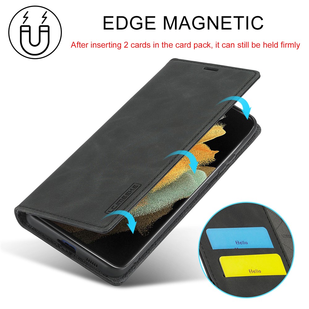 LC.IMEEKE Strong Magnetic Auto-absorbed Business Style Leather Phone Shell for Samsung Galaxy S21 Ultra 5G - Black-12