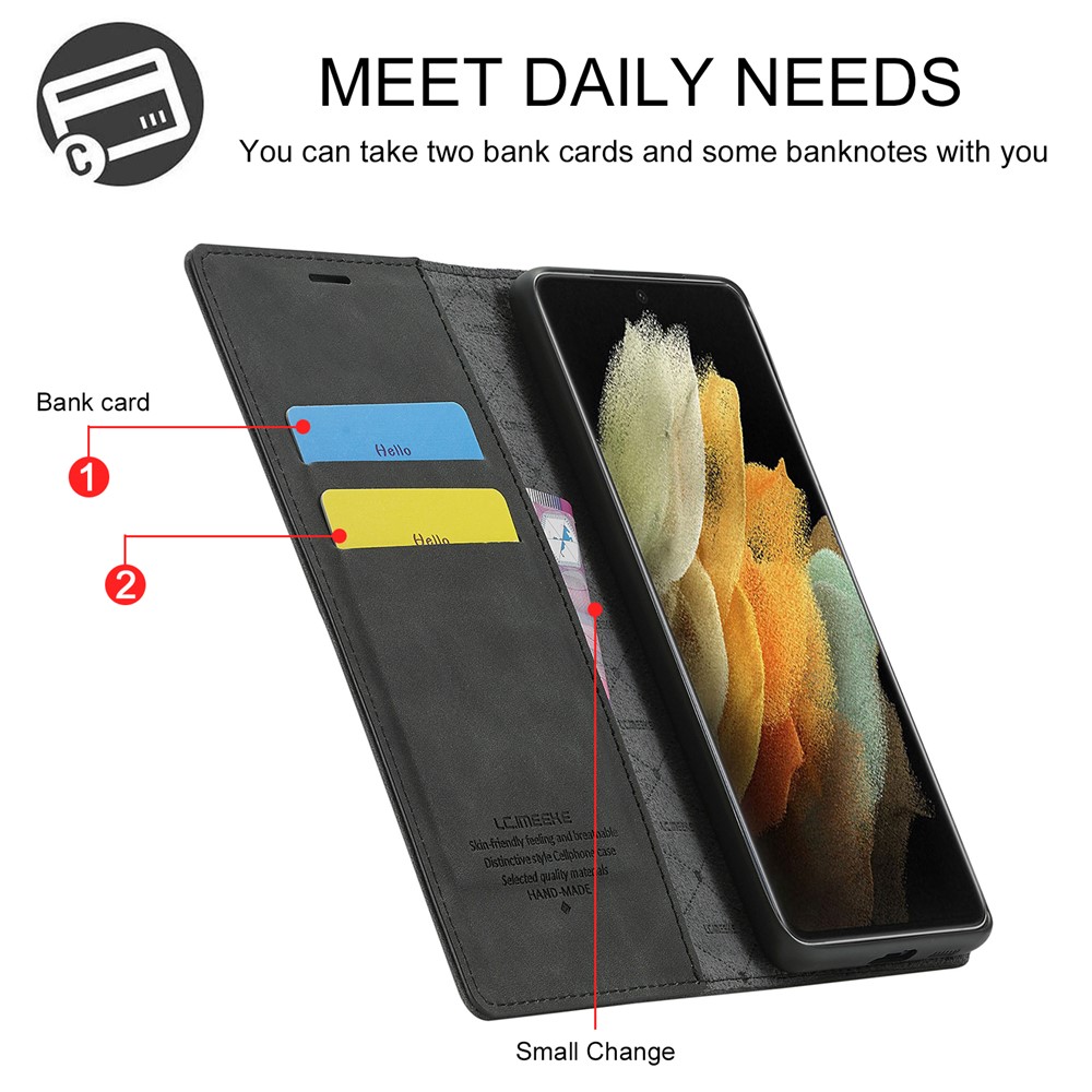 LC.IMEEKE Strong Magnetic Auto-absorbed Business Style Leather Phone Shell for Samsung Galaxy S21 Ultra 5G - Black-14