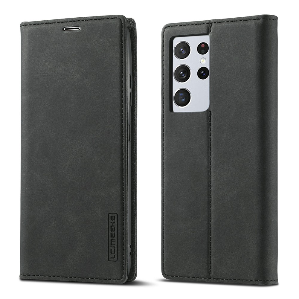 LC.IMEEKE Strong Magnetic Auto-absorbed Business Style Leather Phone Shell for Samsung Galaxy S21 Ultra 5G - Black-2