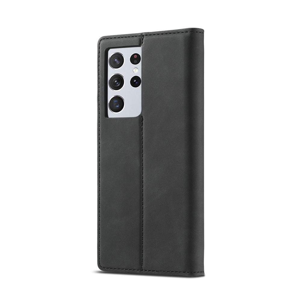 LC.IMEEKE Strong Magnetic Auto-absorbed Business Style Leather Phone Shell for Samsung Galaxy S21 Ultra 5G - Black-3