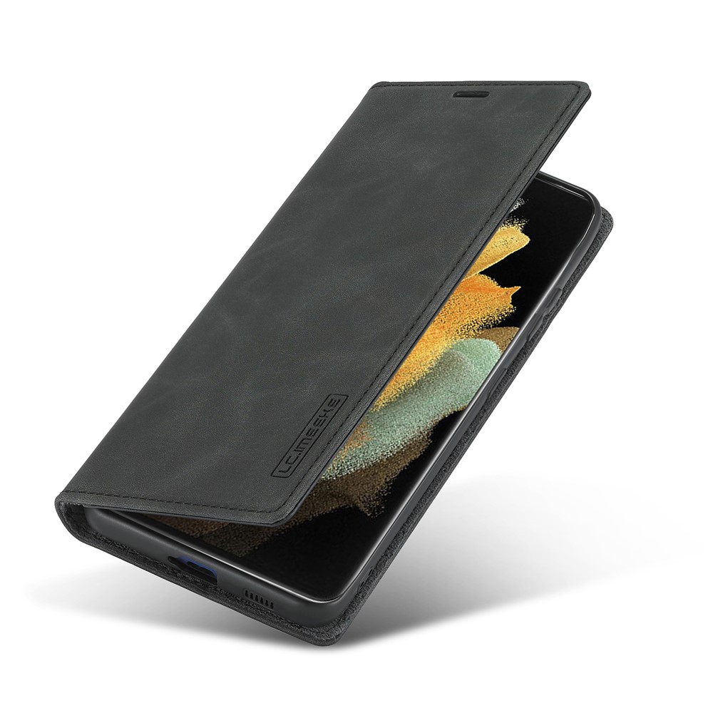 LC.IMEEKE Strong Magnetic Auto-absorbed Business Style Leather Phone Shell for Samsung Galaxy S21 Ultra 5G - Black-5