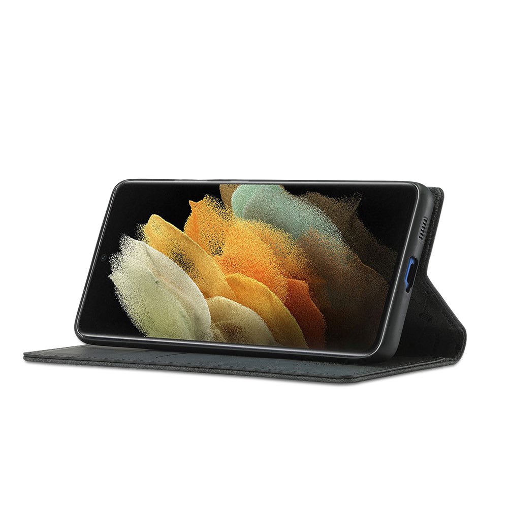 LC.IMEEKE Strong Magnetic Auto-absorbed Business Style Leather Phone Shell for Samsung Galaxy S21 Ultra 5G - Black-7