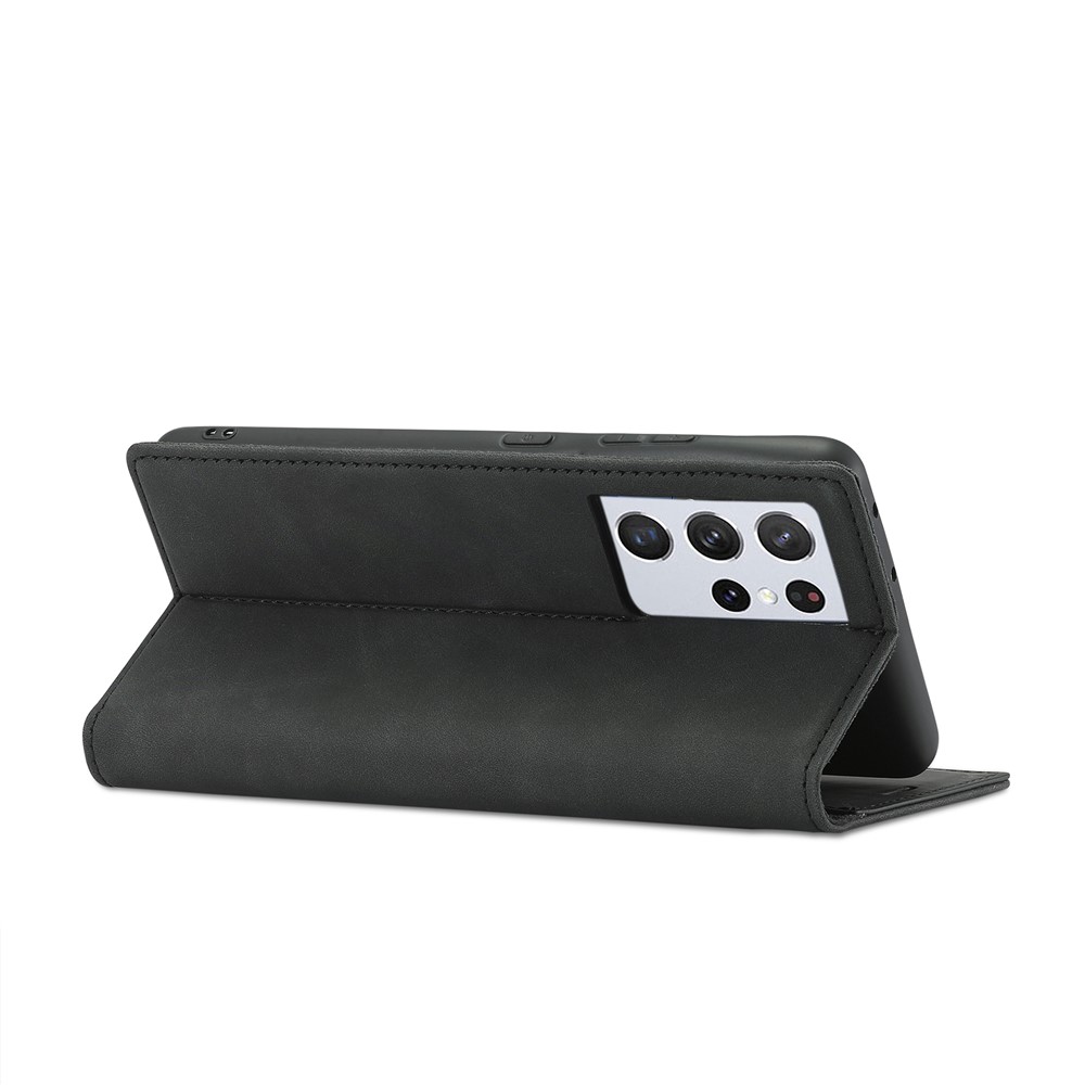 LC.IMEEKE Strong Magnetic Auto-absorbed Business Style Leather Phone Shell for Samsung Galaxy S21 Ultra 5G - Black-8
