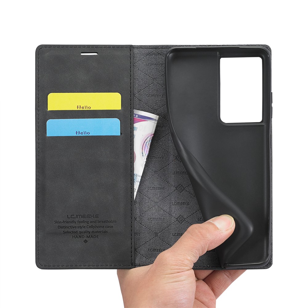 LC.IMEEKE Strong Magnetic Auto-absorbed Business Style Leather Phone Shell for Samsung Galaxy S21 Ultra 5G - Black-9