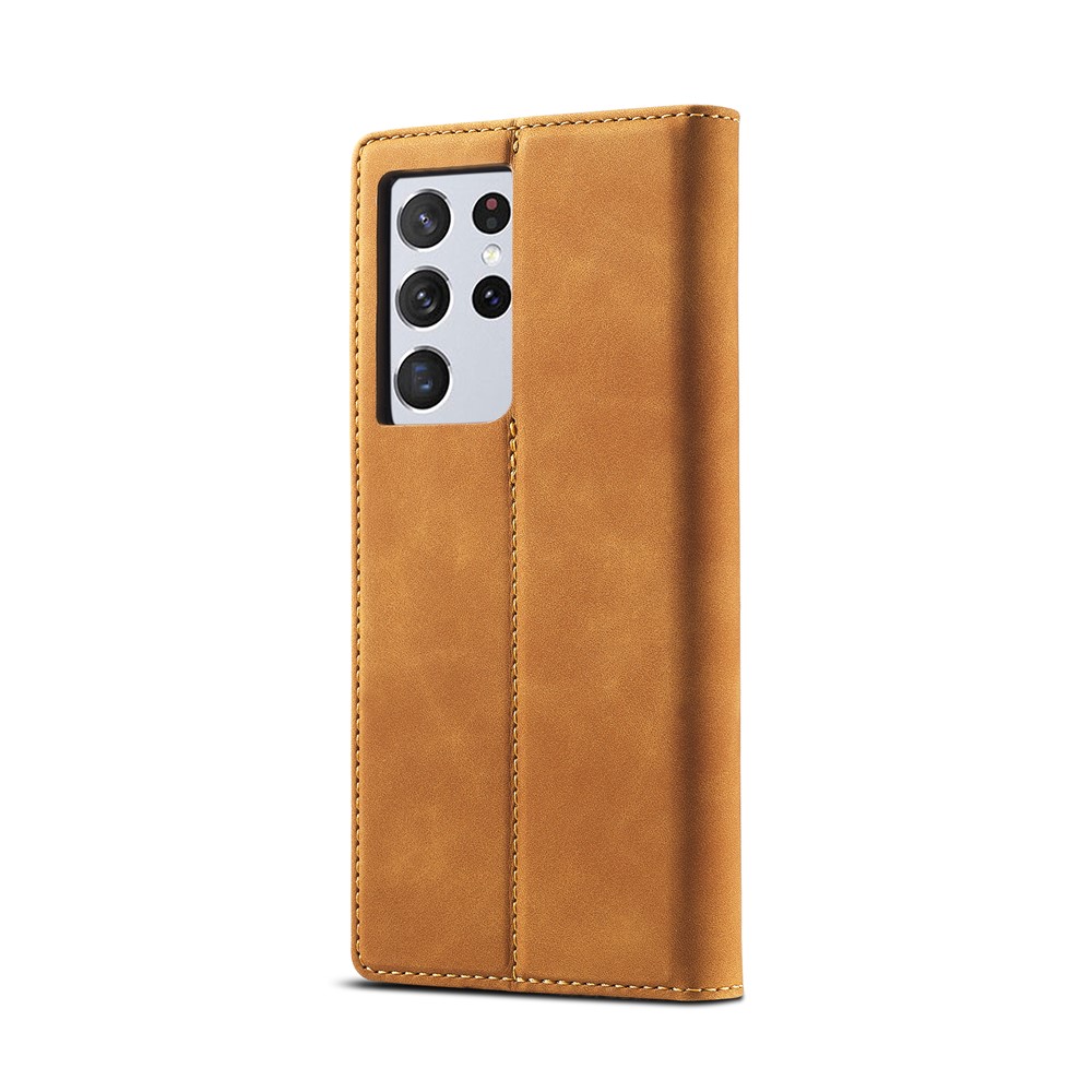LC.IMEEKE Strong Magnetic Auto-absorbed Business Style Leather Phone Shell for Samsung Galaxy S21 Ultra 5G - Brown-3