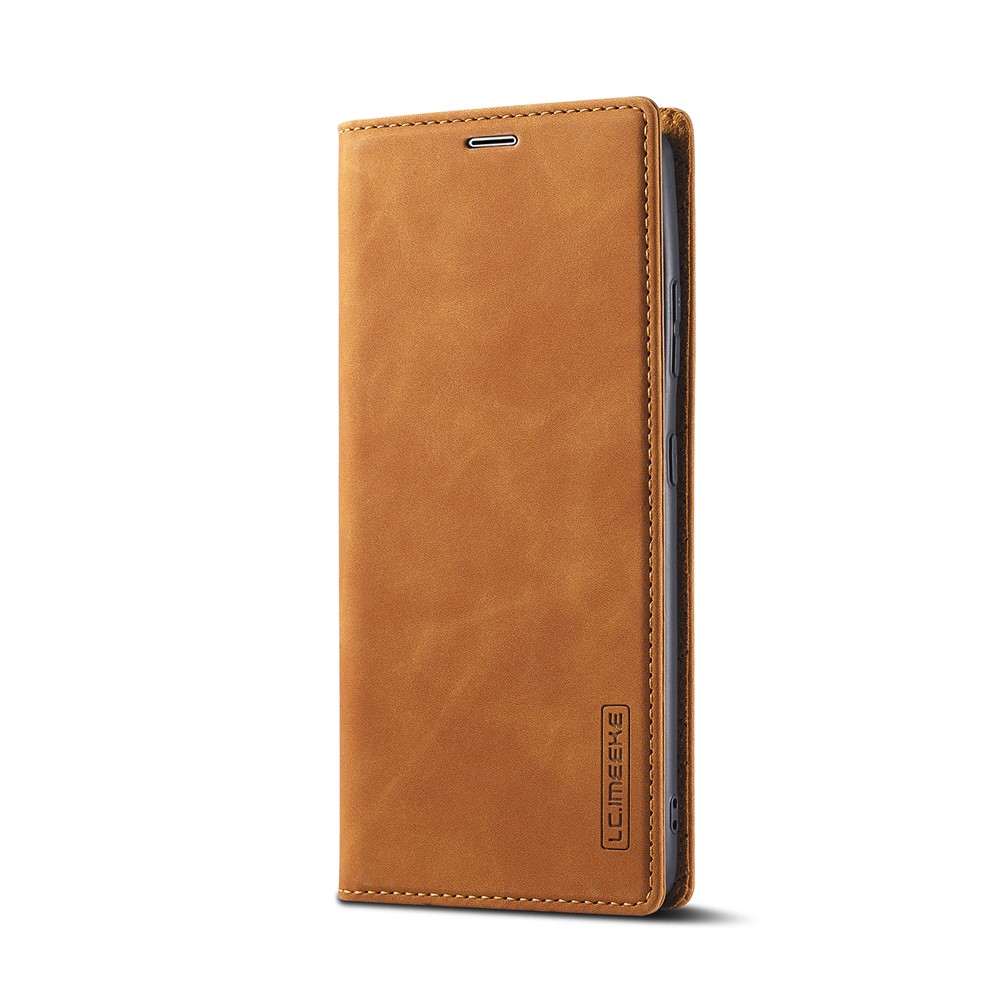 LC.IMEEKE Strong Magnetic Auto-absorbed Business Style Leather Phone Shell for Samsung Galaxy S21 Ultra 5G - Brown-4