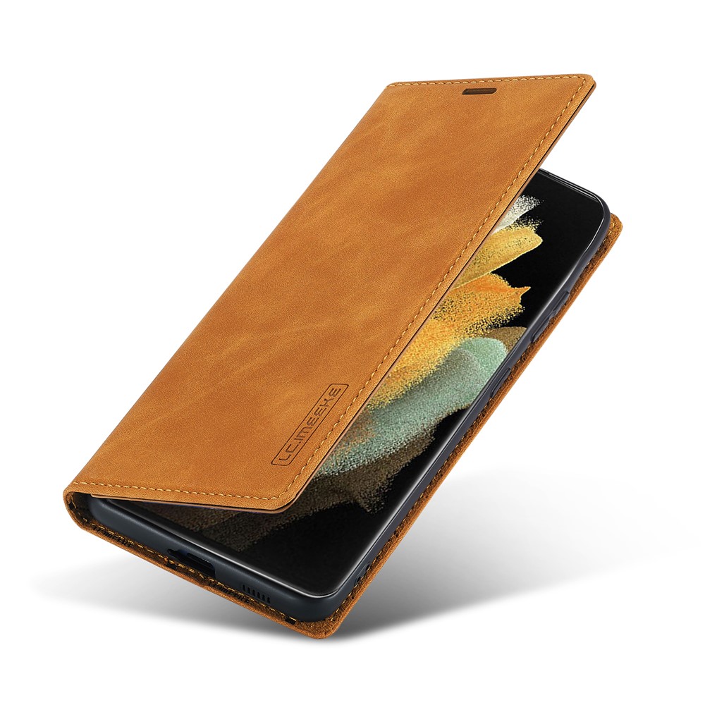 LC.IMEEKE Strong Magnetic Auto-absorbed Business Style Leather Phone Shell for Samsung Galaxy S21 Ultra 5G - Brown-5