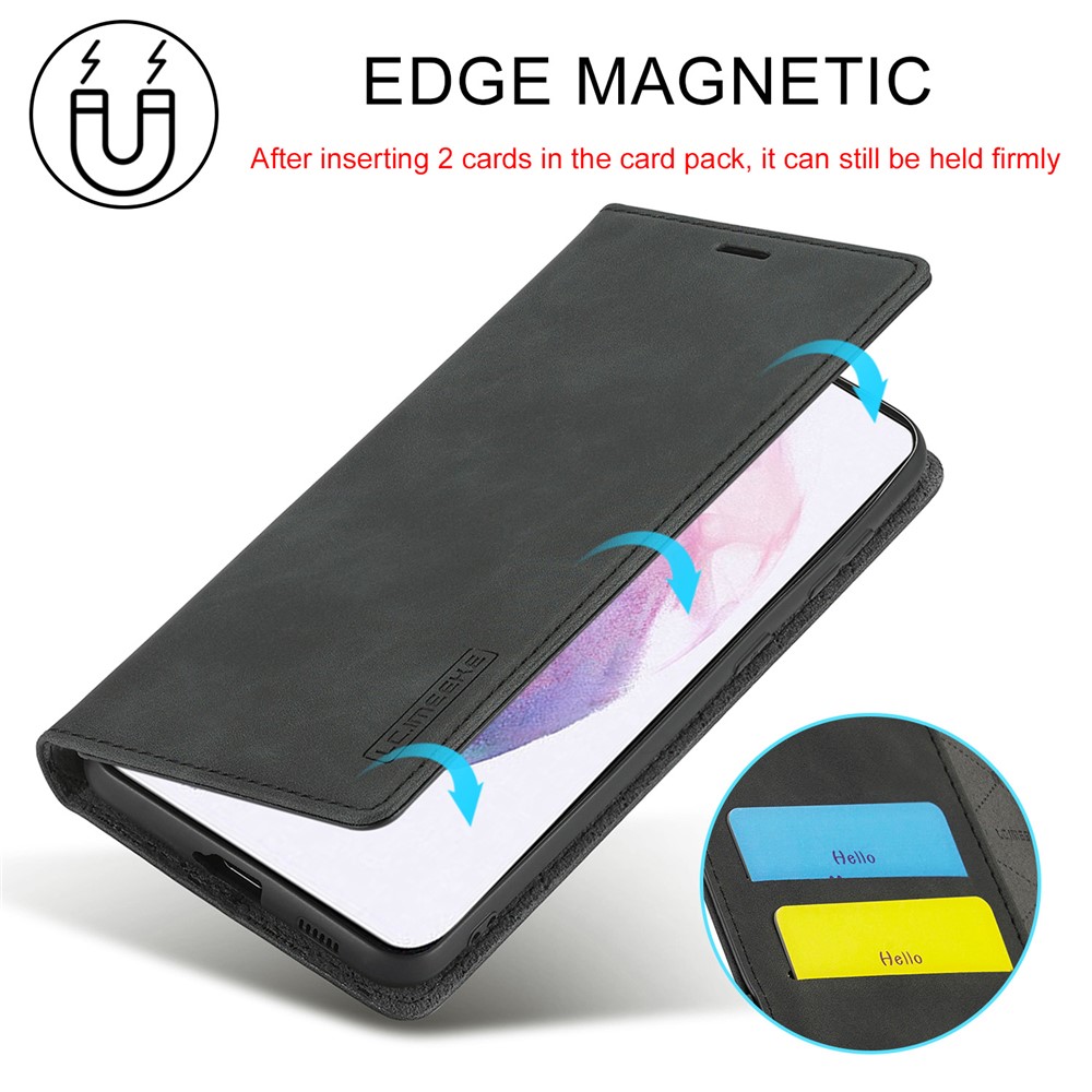 LC.IMEEKE Strong Auto-absorbed Magnetic Edge Business Style Leather Phone Cover for Samsung Galaxy S21 5G - Black-12