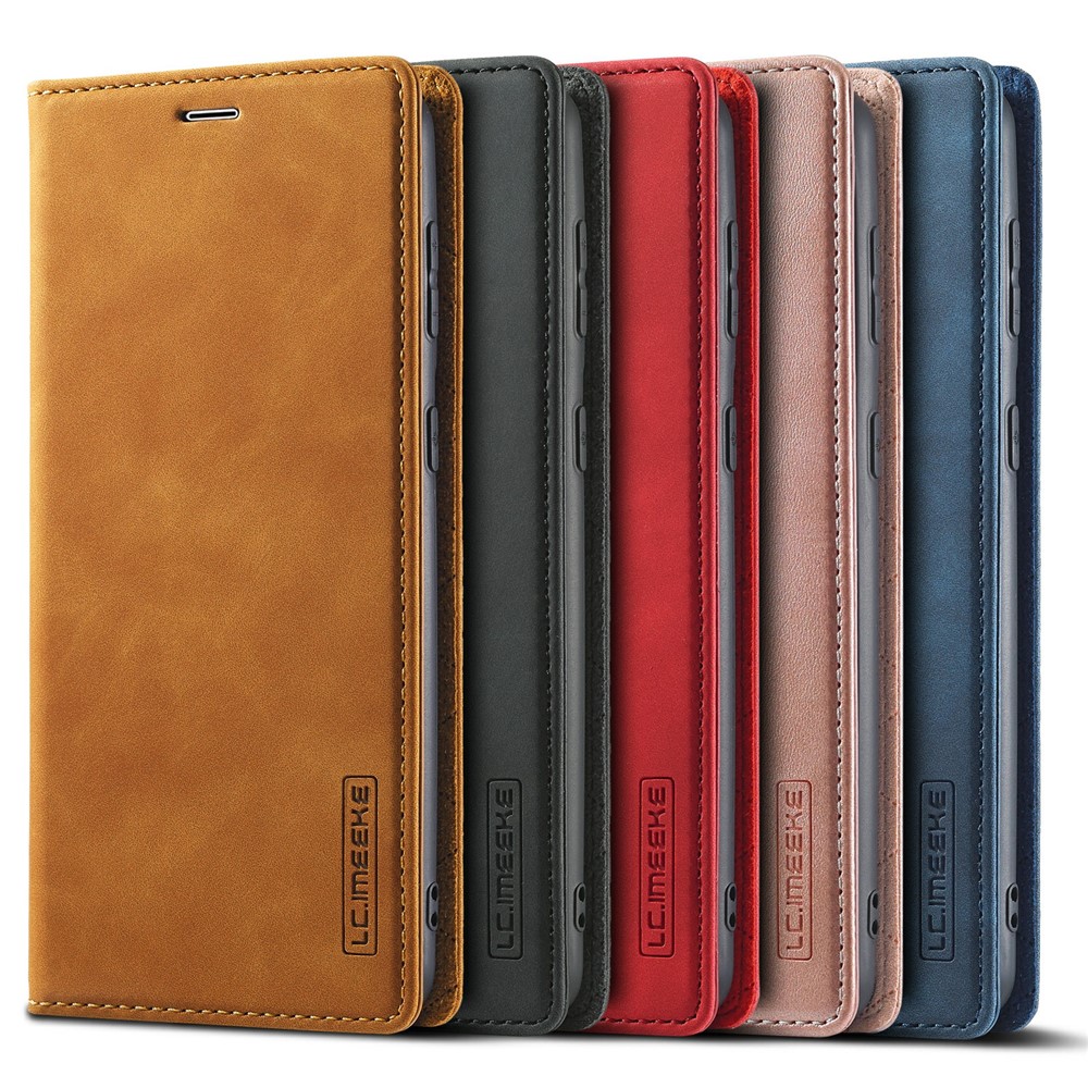 LC.IMEEKE Strong Auto-absorbed Magnetic Edge Business Style Leather Phone Cover for Samsung Galaxy S21 5G - Black-15