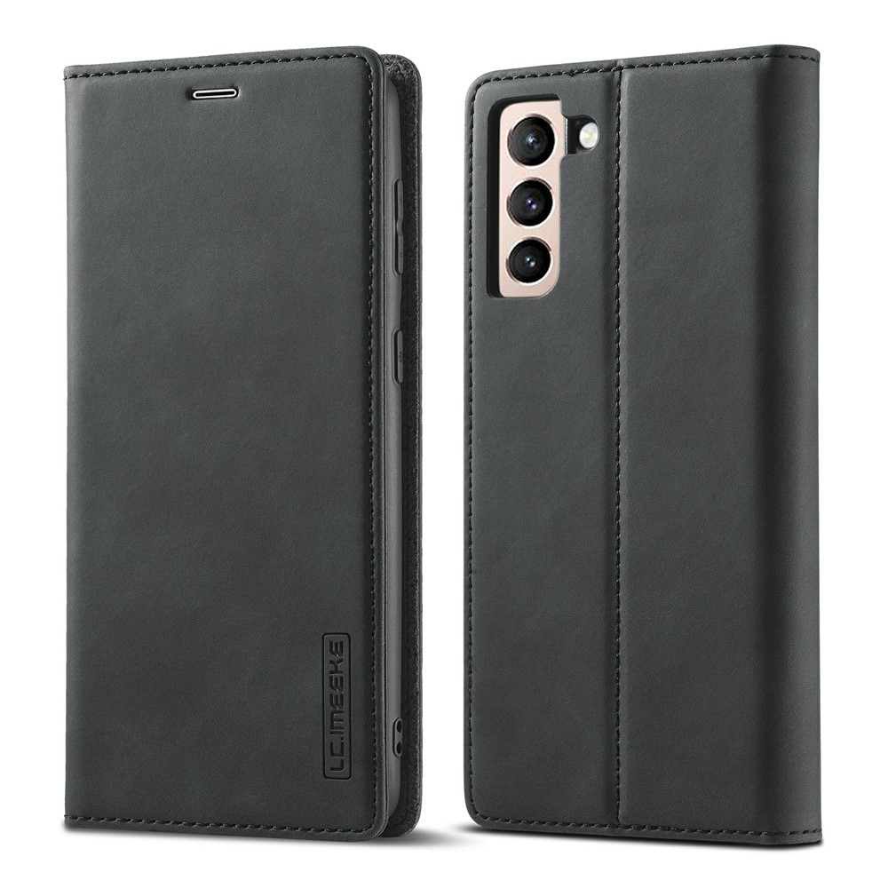 LC.IMEEKE Strong Auto-absorbed Magnetic Edge Business Style Leather Phone Cover for Samsung Galaxy S21 5G - Black-2
