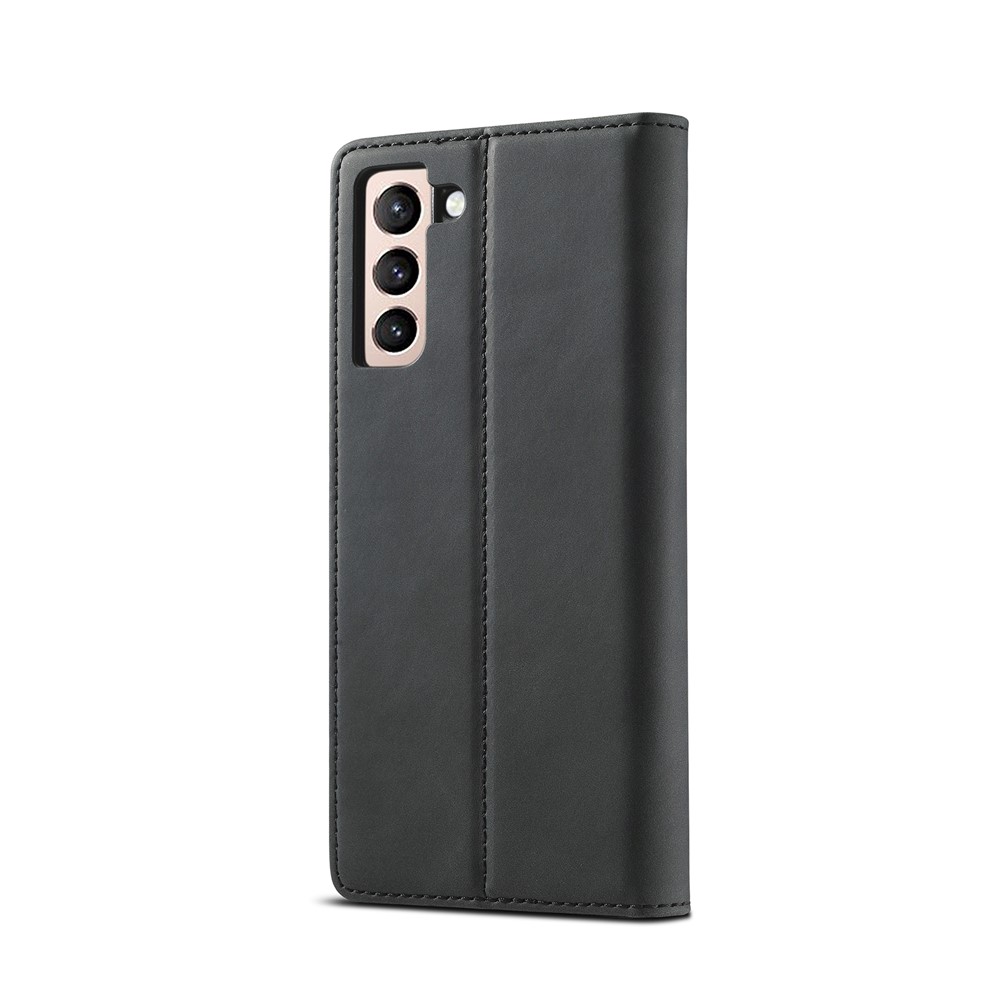 LC.IMEEKE Strong Auto-absorbed Magnetic Edge Business Style Leather Phone Cover for Samsung Galaxy S21 5G - Black-3