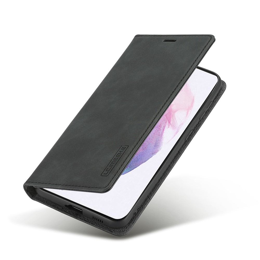 LC.IMEEKE Strong Auto-absorbed Magnetic Edge Business Style Leather Phone Cover for Samsung Galaxy S21 5G - Black-5