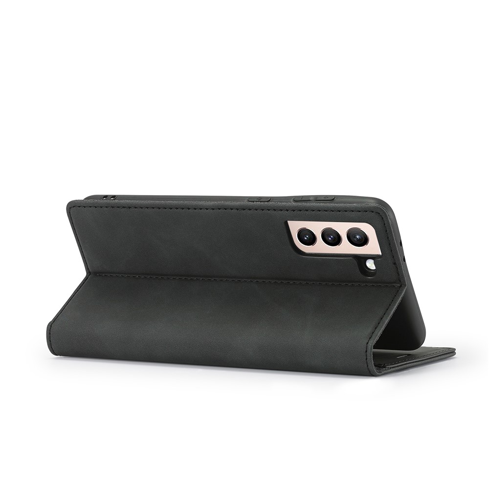 LC.IMEEKE Strong Auto-absorbed Magnetic Edge Business Style Leather Phone Cover for Samsung Galaxy S21 5G - Black-8