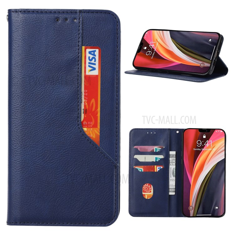 Auto-absorbed Leather Wallet Stand Protective Cover for Samsung Galaxy S21 Ultra 5G - Blue-1