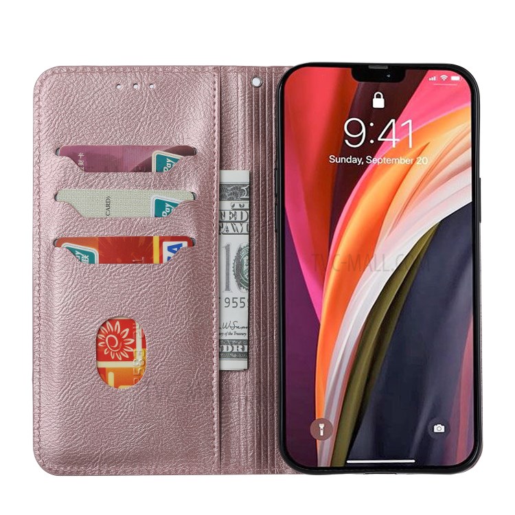 Auto-absorbed Leather Wallet Stand Protective Cover for Samsung Galaxy S21 Ultra 5G - Rose Gold-3