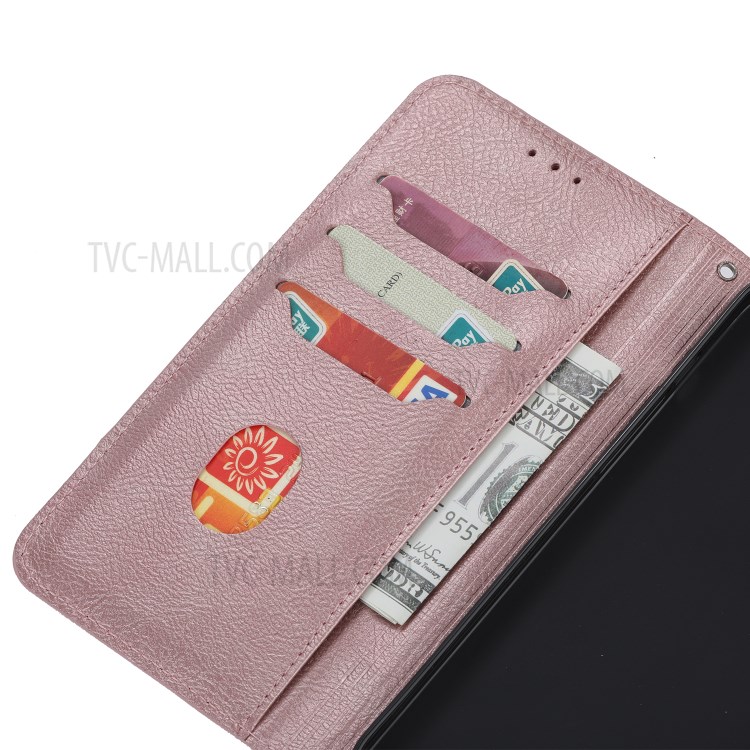 Auto-absorbed Leather Wallet Stand Protective Cover for Samsung Galaxy S21 Ultra 5G - Rose Gold-4
