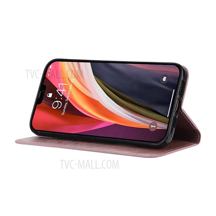 Auto-absorbed Leather Wallet Stand Protective Cover for Samsung Galaxy S21 Ultra 5G - Rose Gold-5
