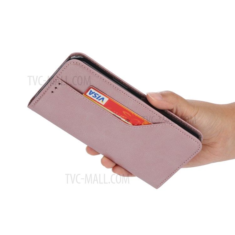 Auto-absorbed Leather Wallet Stand Protective Cover for Samsung Galaxy S21 Ultra 5G - Rose Gold-6