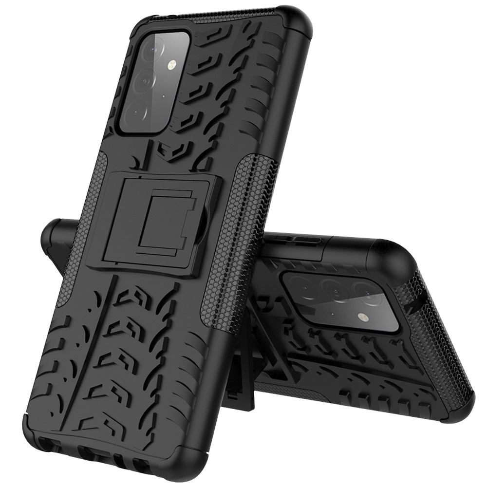 Foldable Kickstand Cool Tyre PC + TPU Hybrid Shell Case for Samsung Galaxy A72 5G - Black-1