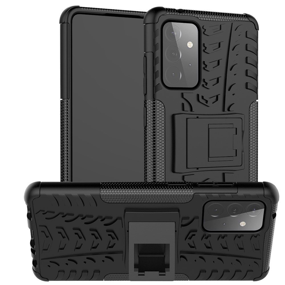 Foldable Kickstand Cool Tyre PC + TPU Hybrid Shell Case for Samsung Galaxy A72 5G - Black-4