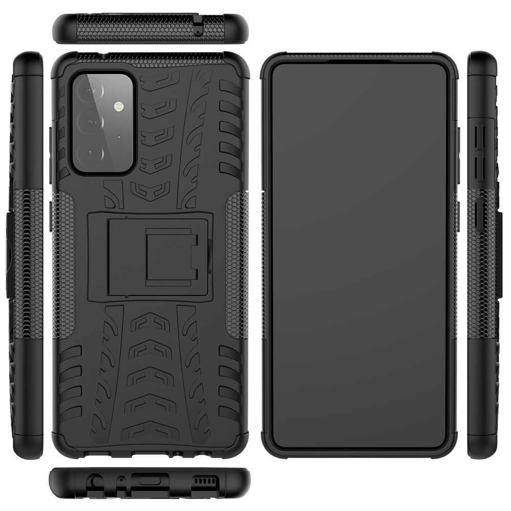 Foldable Kickstand Cool Tyre PC + TPU Hybrid Shell Case for Samsung Galaxy A72 5G - Black-6