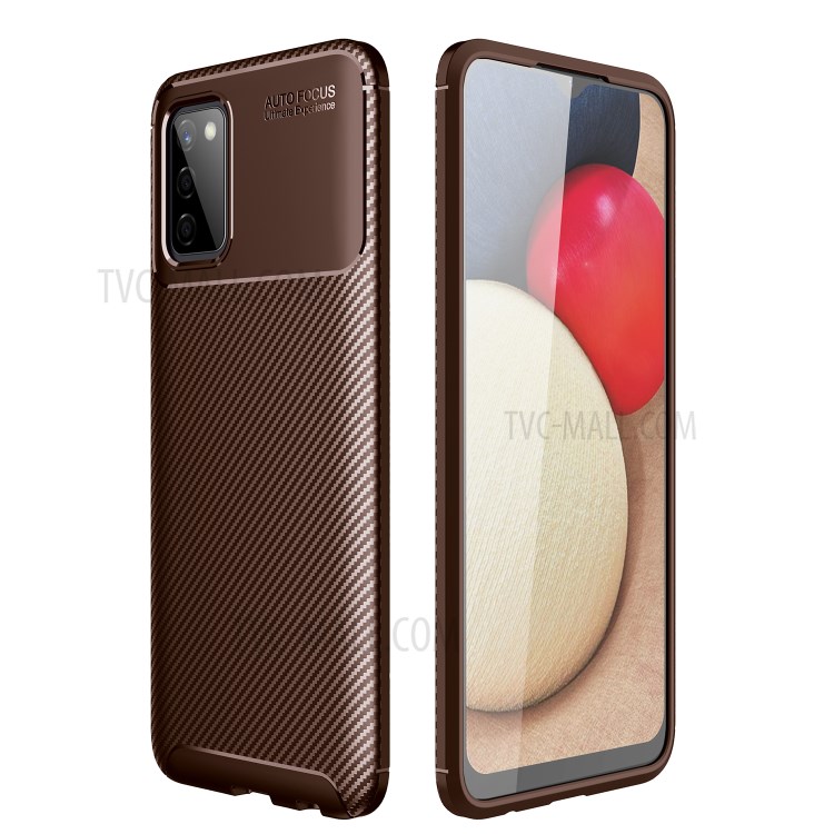 Carbon Fiber Texture Soft TPU Drop-proof Mobile Phone Cover for Samsung Galaxy A02s (164.2x75.9x9.1mm) - Brown