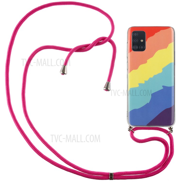Rainbow Pattern IMD Shock-proof Soft TPU Protective Cover with 60 Inches Strap for Samsung Galaxy A41 (Global Version) - Twill Rainbow-1