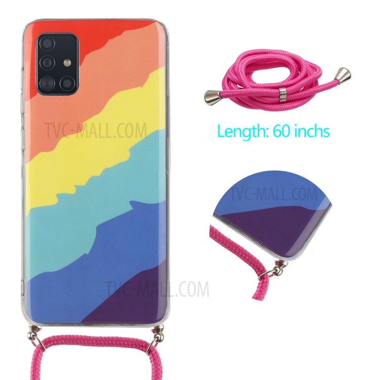 Rainbow Pattern IMD Shock-proof Soft TPU Protective Cover with 60 Inches Strap for Samsung Galaxy A41 (Global Version) - Twill Rainbow-2
