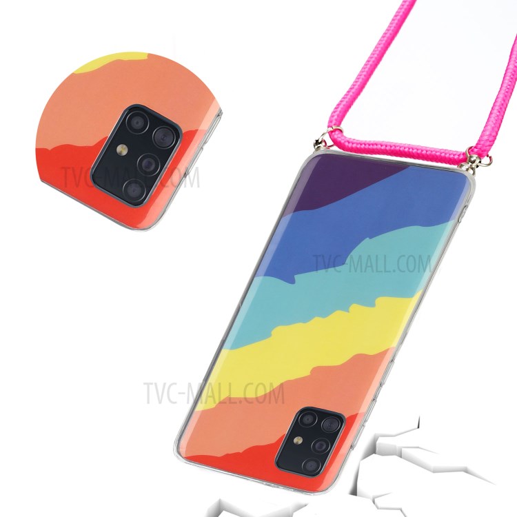 Rainbow Pattern IMD Shock-proof Soft TPU Protective Cover with 60 Inches Strap for Samsung Galaxy A41 (Global Version) - Twill Rainbow-3