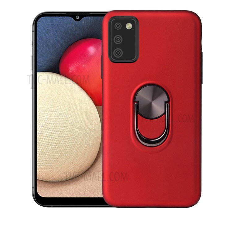 Finger Ring Kickstand Detachable PC + TPU Hybrid Case with Magnet Suction Metal Sheet for Samsung Galaxy A02s (EU Version) - Red-1