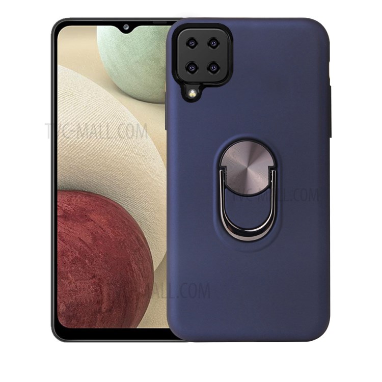 Ring Kickstand Detachable PC + TPU Soft Hybrid Case with Metal Sheet for Samsung Galaxy A12 - Blue-1