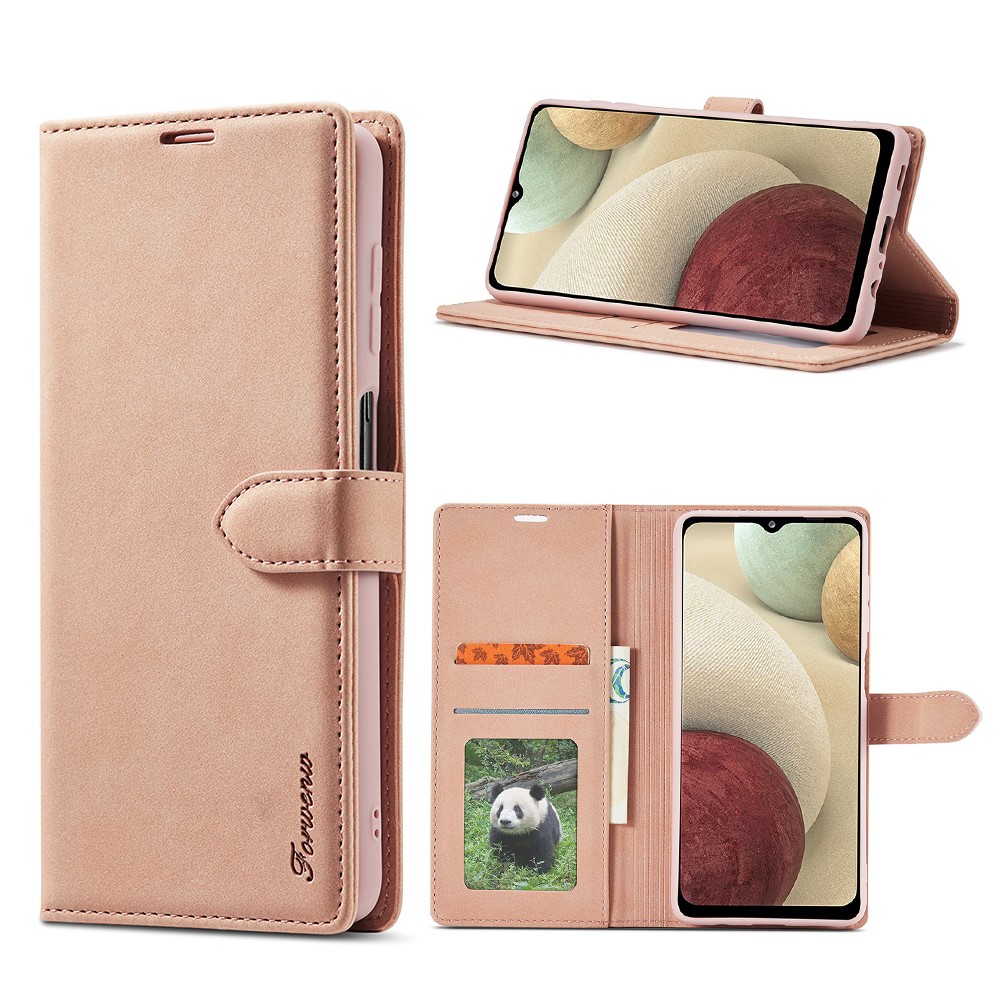 FORWENW F1 Series Leather Wallet Stand Cover Case for Samsung Galaxy A12 - Rose Gold-1