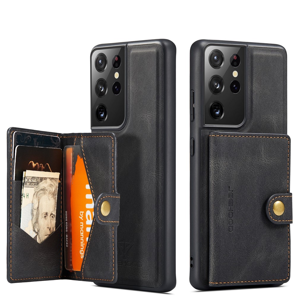 JEEHOOD Detachable 2 in 1 Magnetic Wallet Design Leather Coated TPU Case for Samsung Galaxy S21 Ultra 5G - Black-1