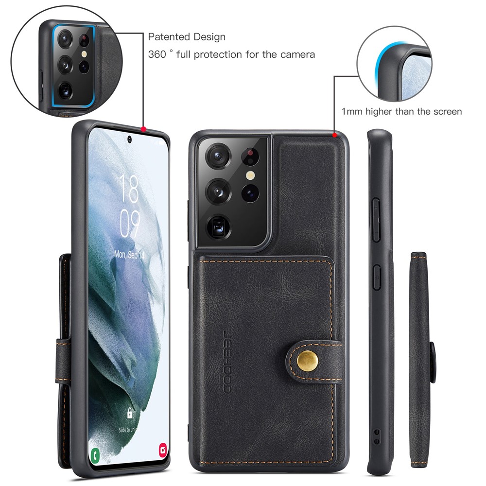 JEEHOOD Detachable 2 in 1 Magnetic Wallet Design Leather Coated TPU Case for Samsung Galaxy S21 Ultra 5G - Black-10
