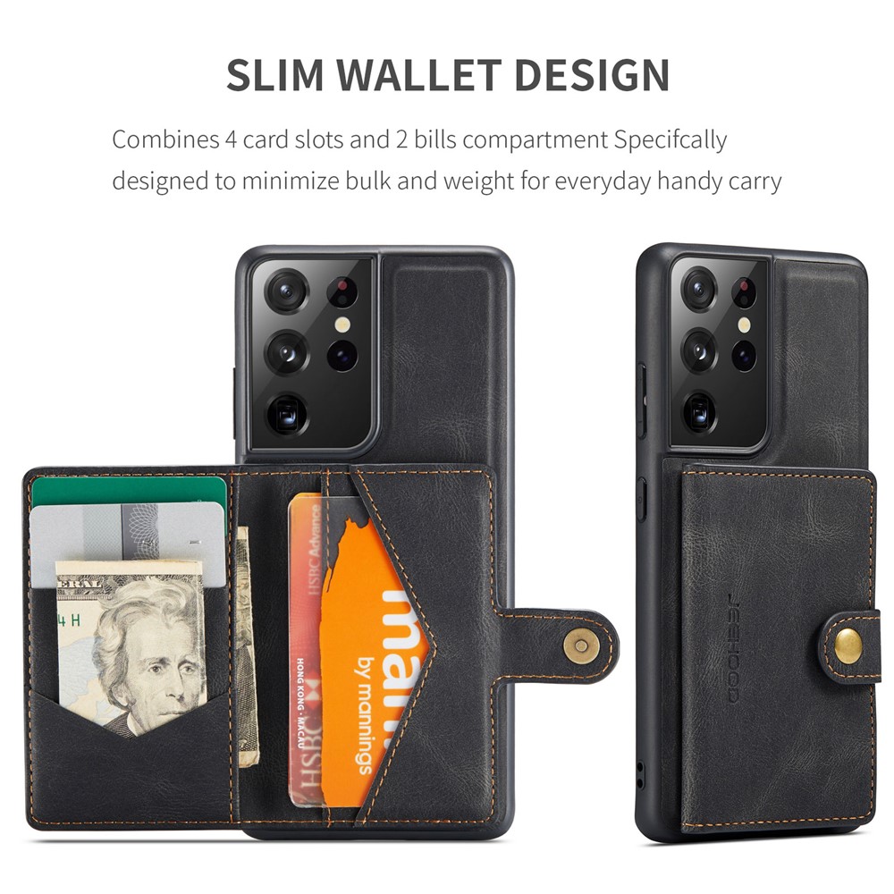 JEEHOOD Detachable 2 in 1 Magnetic Wallet Design Leather Coated TPU Case for Samsung Galaxy S21 Ultra 5G - Black-11