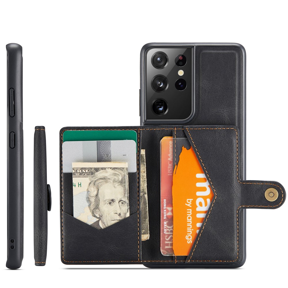 JEEHOOD Detachable 2 in 1 Magnetic Wallet Design Leather Coated TPU Case for Samsung Galaxy S21 Ultra 5G - Black-2