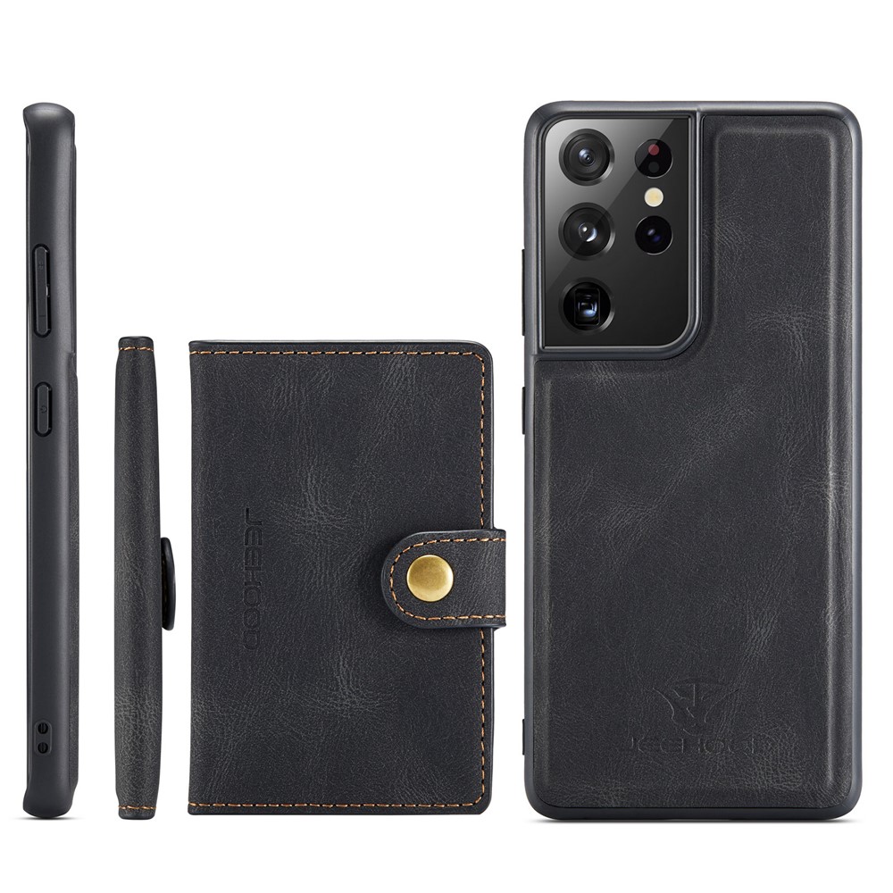 JEEHOOD Detachable 2 in 1 Magnetic Wallet Design Leather Coated TPU Case for Samsung Galaxy S21 Ultra 5G - Black-3
