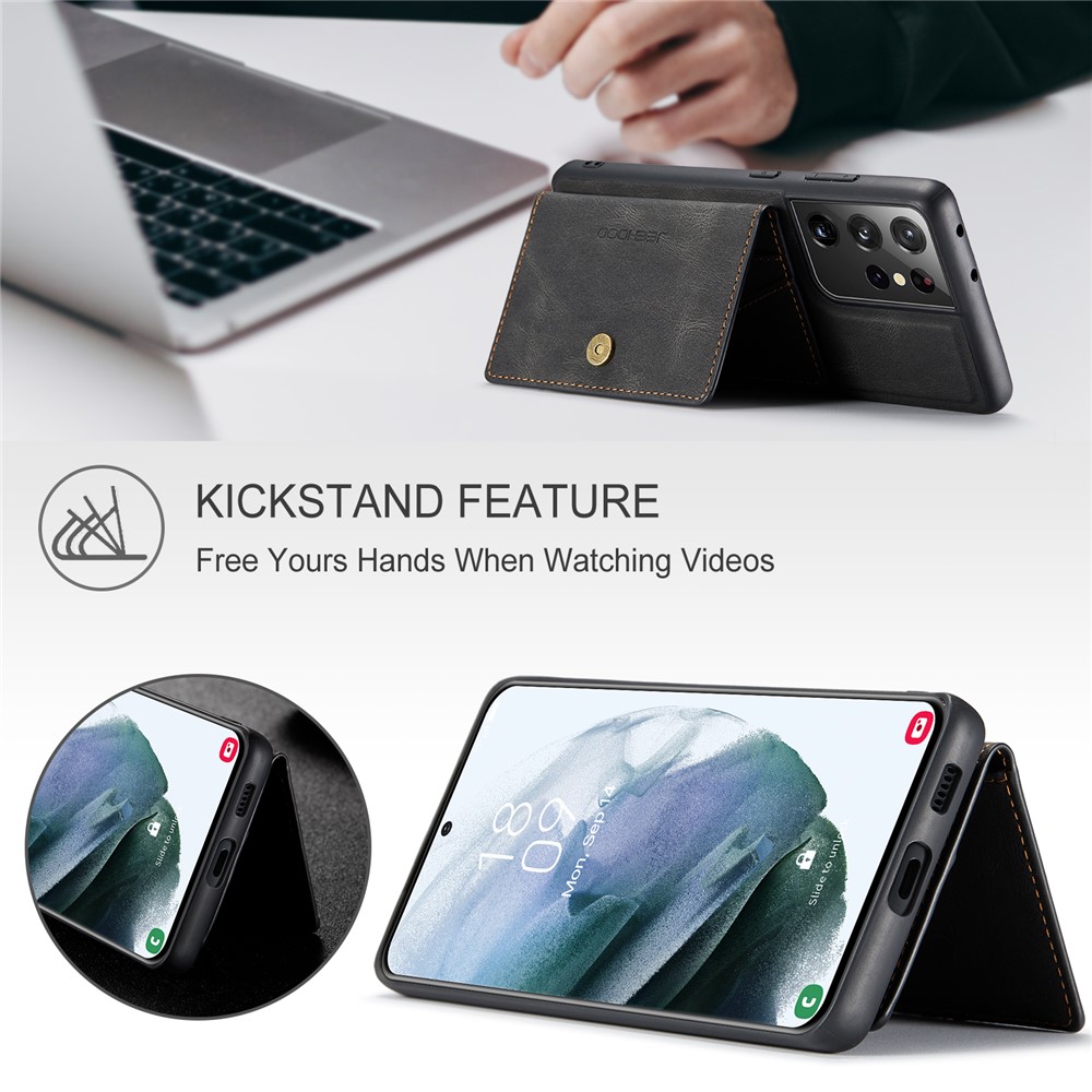 JEEHOOD Detachable 2 in 1 Magnetic Wallet Design Leather Coated TPU Case for Samsung Galaxy S21 Ultra 5G - Black-4