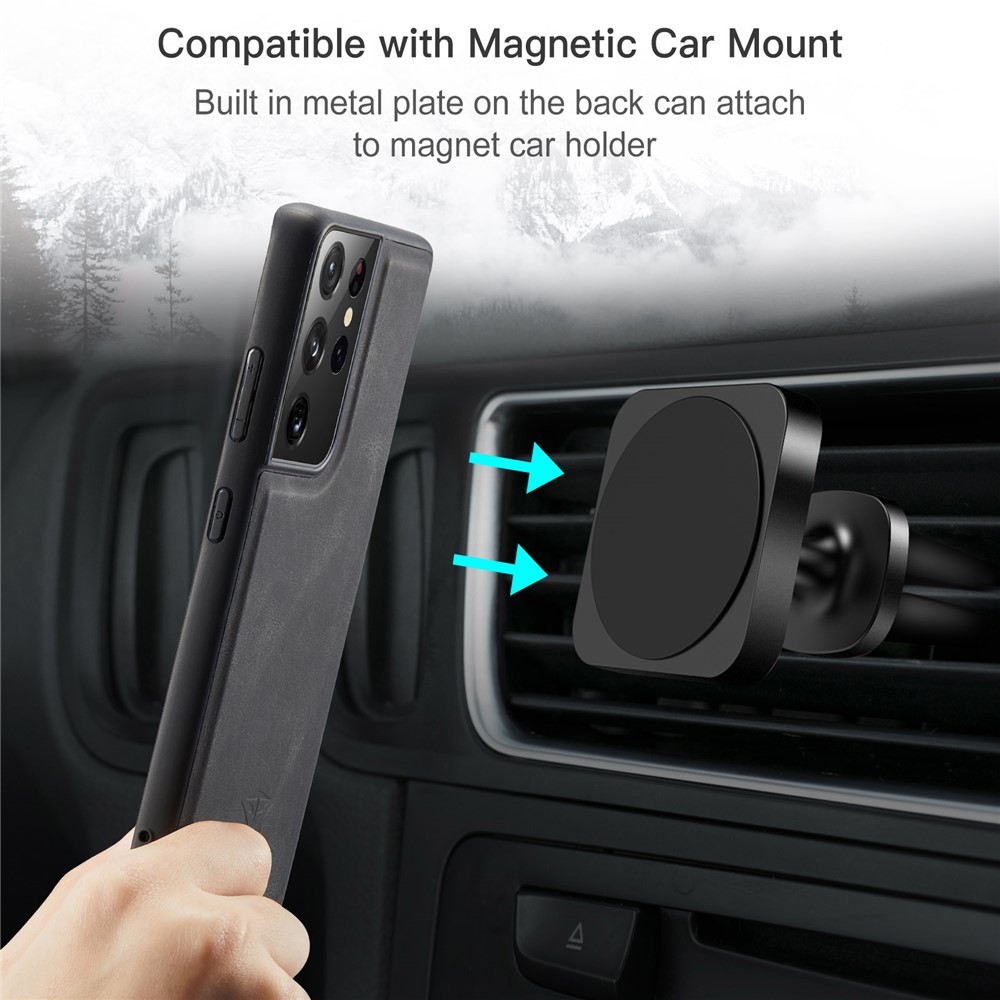 JEEHOOD Detachable 2 in 1 Magnetic Wallet Design Leather Coated TPU Case for Samsung Galaxy S21 Ultra 5G - Black-7