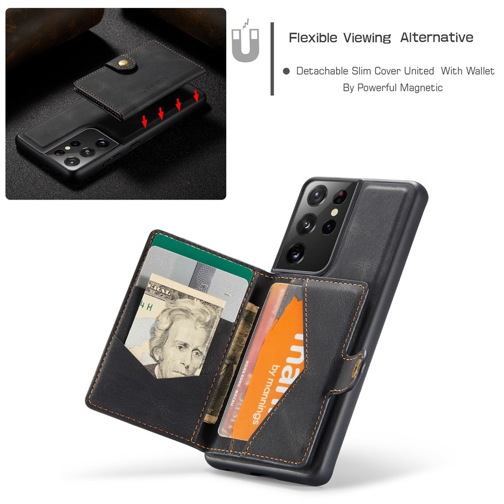 JEEHOOD Detachable 2 in 1 Magnetic Wallet Design Leather Coated TPU Case for Samsung Galaxy S21 Ultra 5G - Black-9