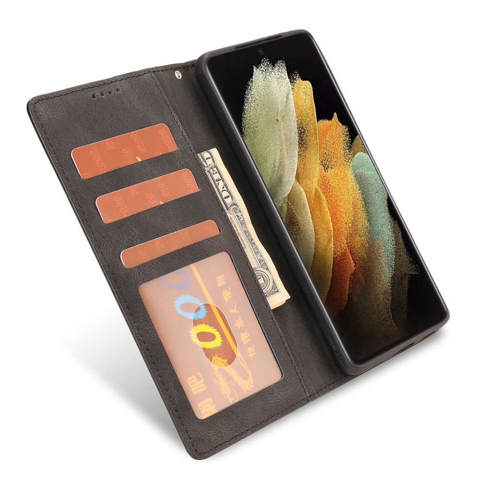 Wallet Stand Design Fantasy Classic Leather Phone Case for Samsung Galaxy S21 Ultra - Black-12