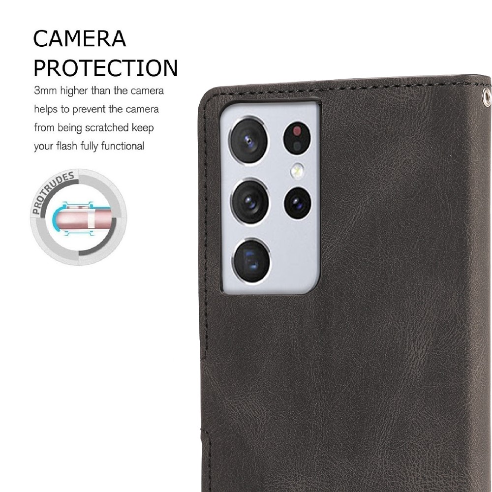Wallet Stand Design Fantasy Classic Leather Phone Case for Samsung Galaxy S21 Ultra - Black-3
