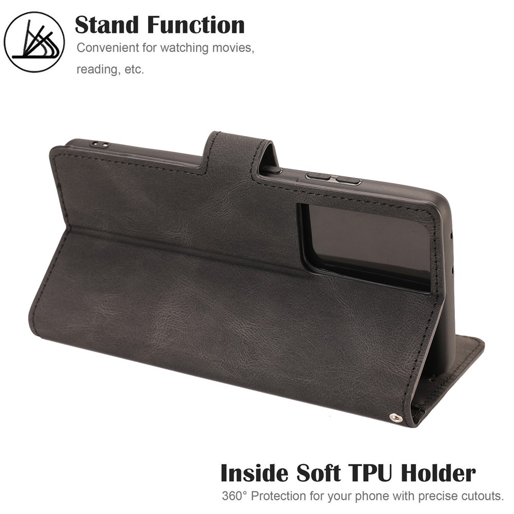 Wallet Stand Design Fantasy Classic Leather Phone Case for Samsung Galaxy S21 Ultra - Black-6