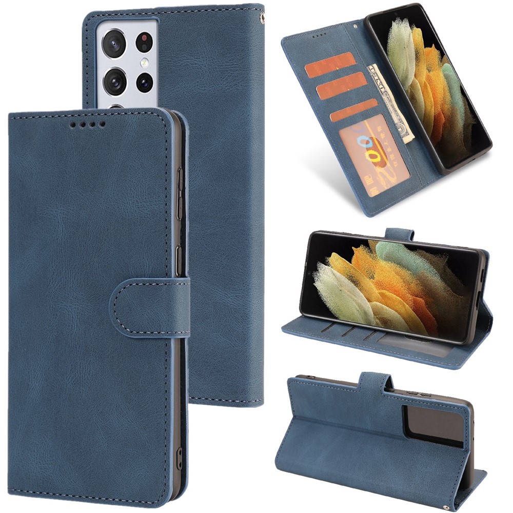 Wallet Stand Design Fantasy Classic Leather Phone Case for Samsung Galaxy S21 Ultra - Blue-1