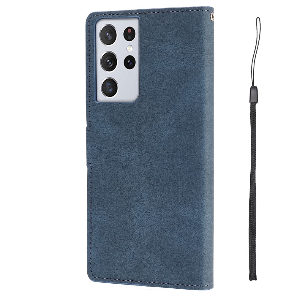 Wallet Stand Design Fantasy Classic Leather Phone Case for Samsung Galaxy S21 Ultra - Blue-11