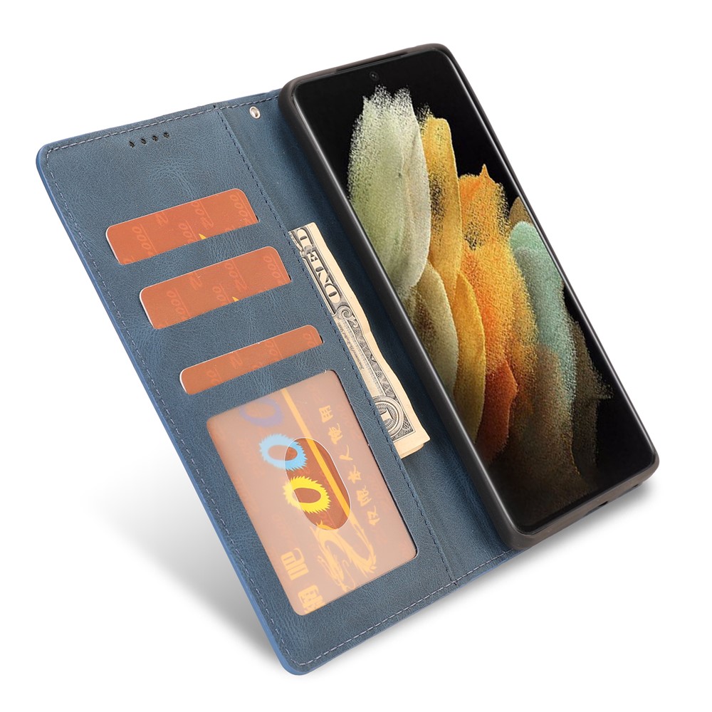 Wallet Stand Design Fantasy Classic Leather Phone Case for Samsung Galaxy S21 Ultra - Blue-12