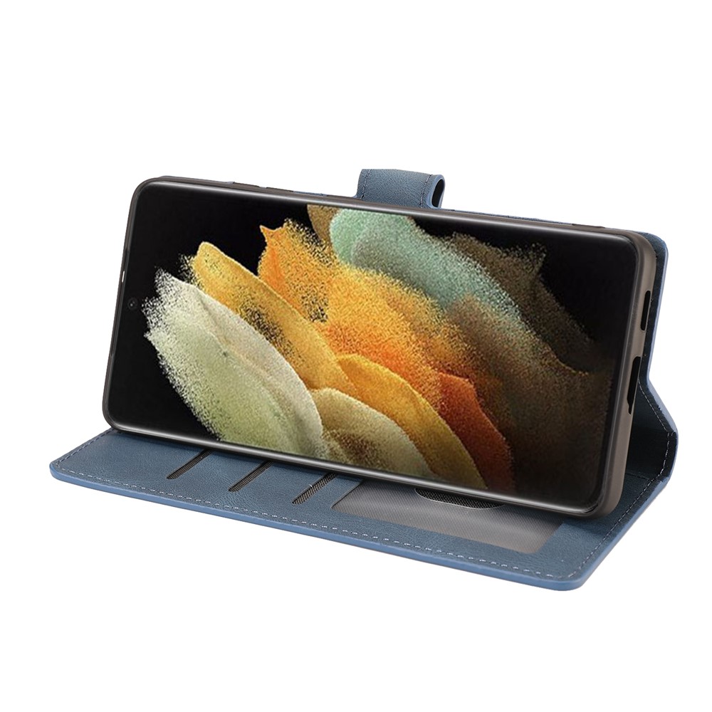 Wallet Stand Design Fantasy Classic Leather Phone Case for Samsung Galaxy S21 Ultra - Blue-13