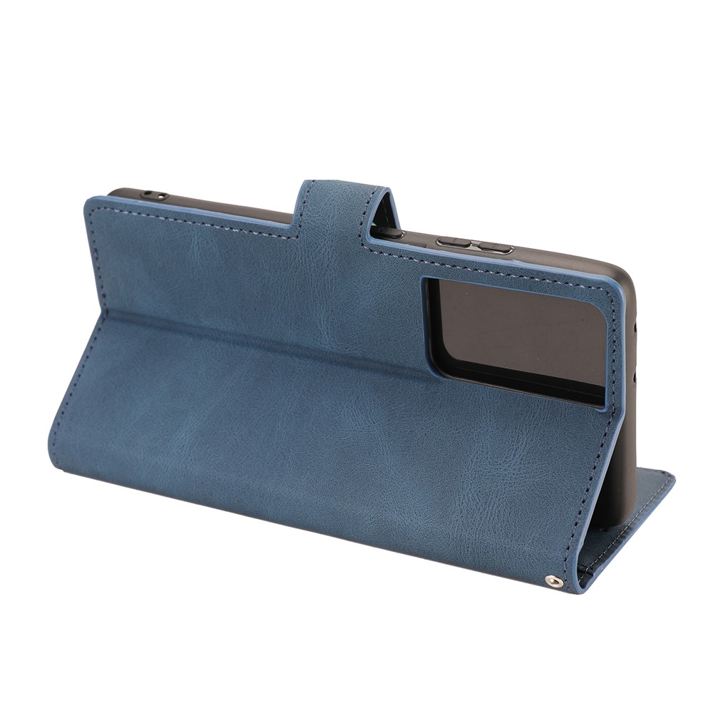 Wallet Stand Design Fantasy Classic Leather Phone Case for Samsung Galaxy S21 Ultra - Blue-14