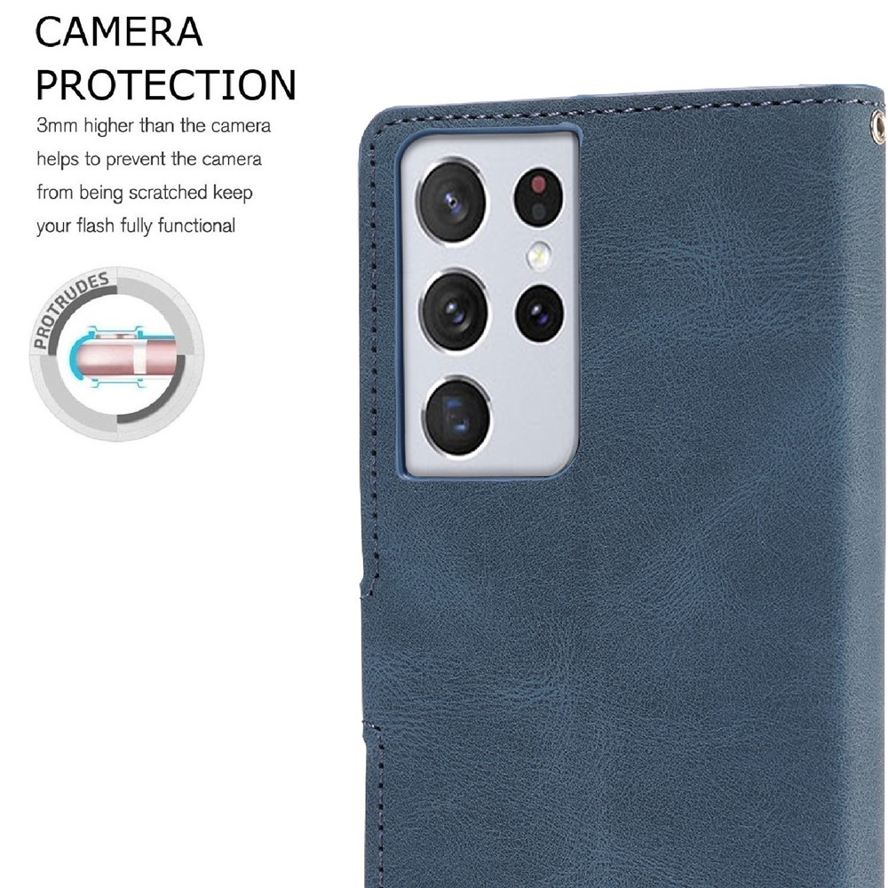 Wallet Stand Design Fantasy Classic Leather Phone Case for Samsung Galaxy S21 Ultra - Blue-3